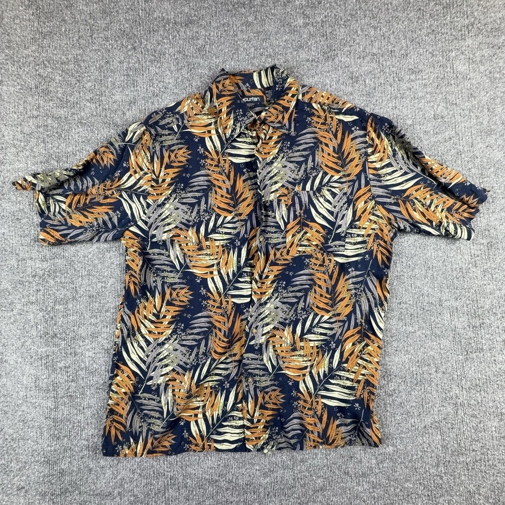 Puritan Hawaiian Shirt Mens Medium Blue Rayon Short Sleeve‎ Button Up Tropical